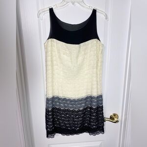Handmade Sheer Black Silk & Tiered Ombré Lace Sleeveless Mini Dress Medium